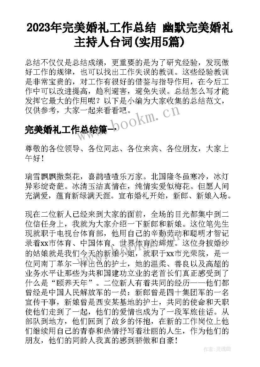 2023年完美婚礼工作总结 幽默完美婚礼主持人台词(实用5篇)