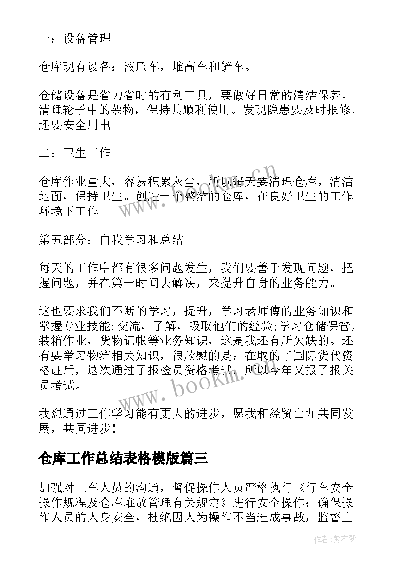 2023年仓库工作总结表格模版(汇总5篇)