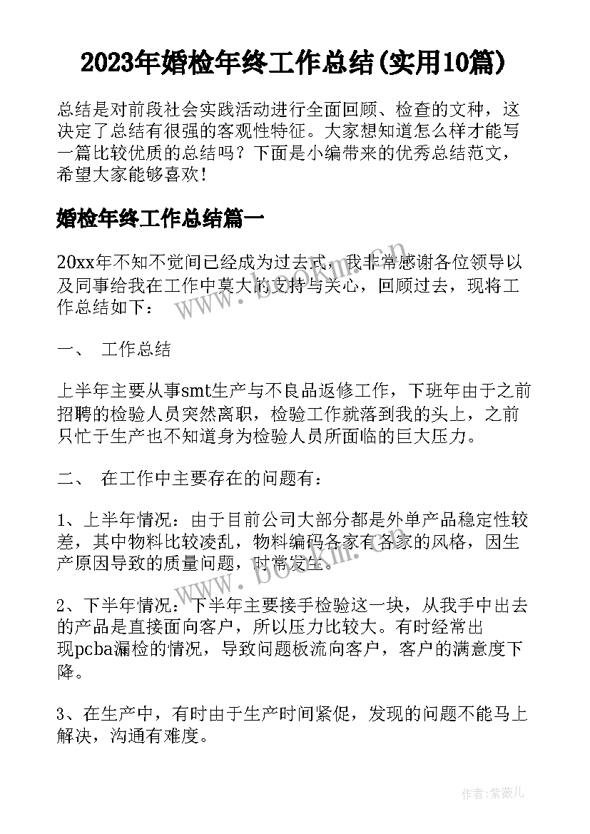 2023年婚检年终工作总结(实用10篇)