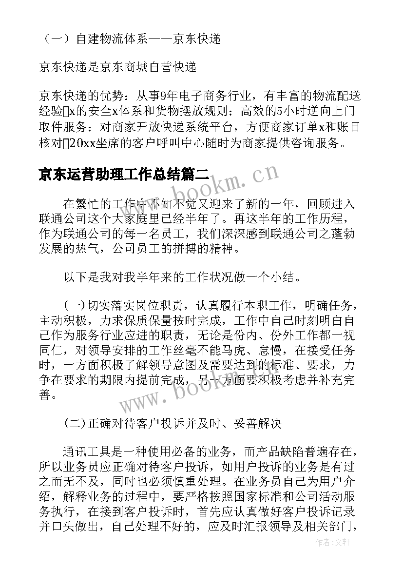 2023年京东运营助理工作总结(实用5篇)