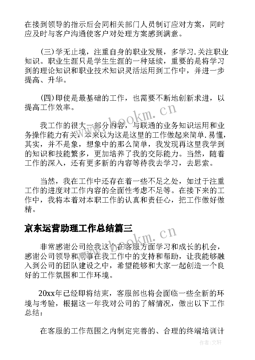 2023年京东运营助理工作总结(实用5篇)