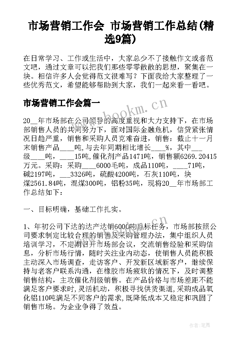 市场营销工作会 市场营销工作总结(精选9篇)