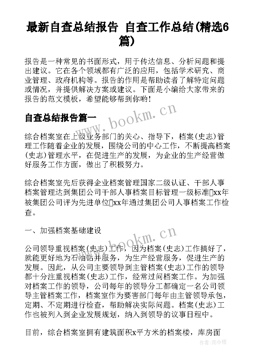 最新自查总结报告 自查工作总结(精选6篇)