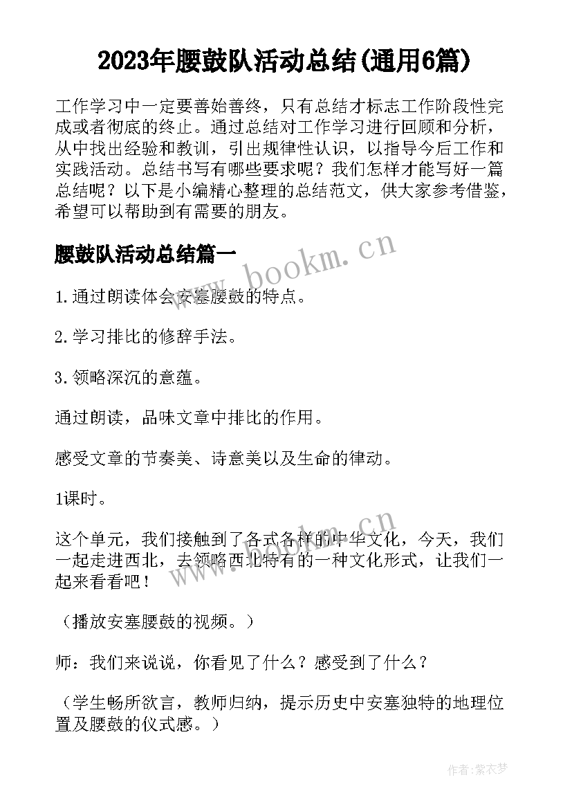 2023年腰鼓队活动总结(通用6篇)