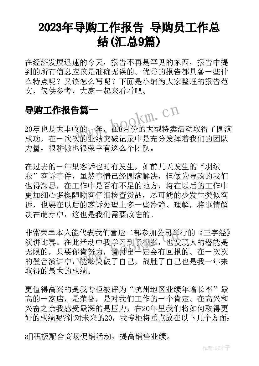 2023年导购工作报告 导购员工作总结(汇总9篇)