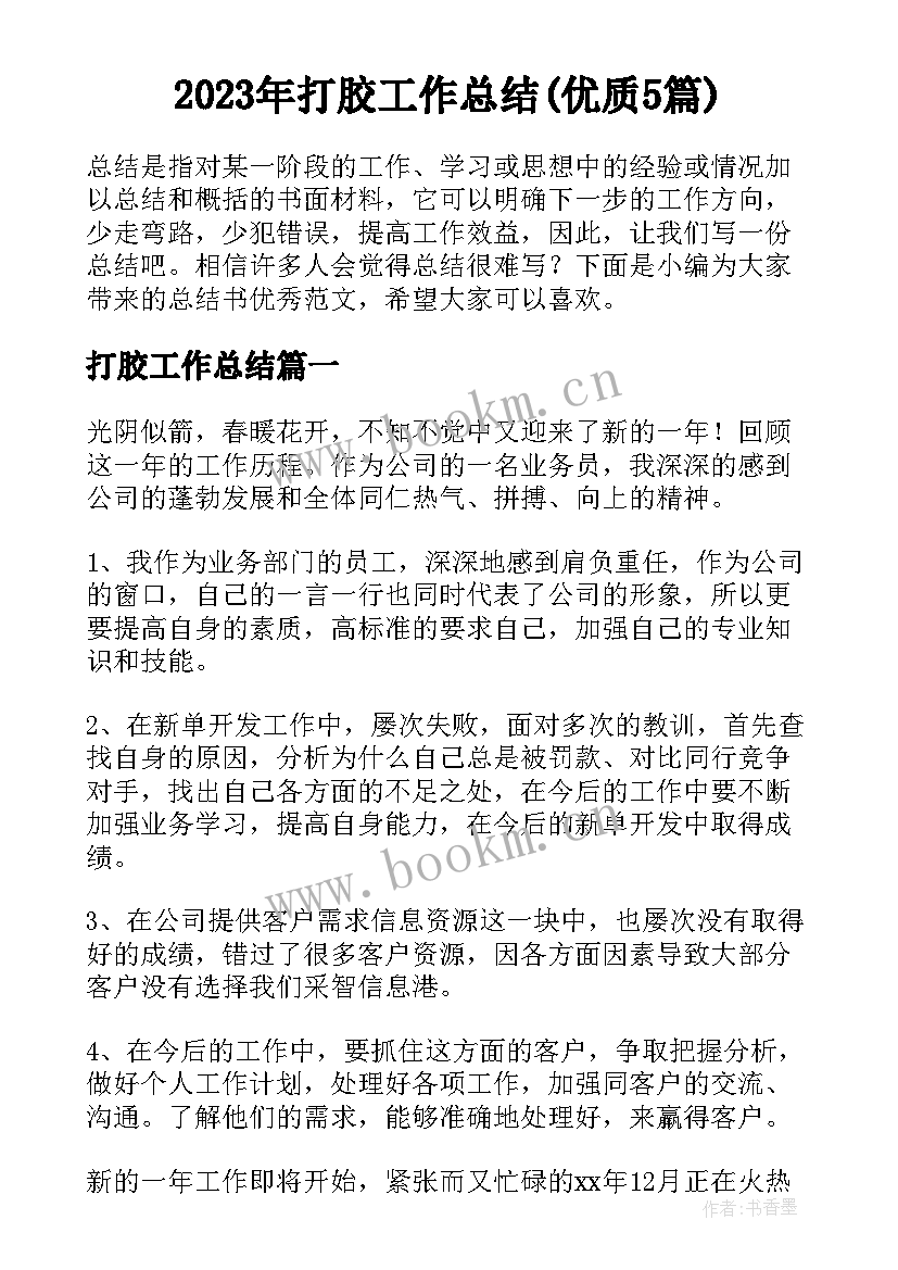 2023年打胶工作总结(优质5篇)