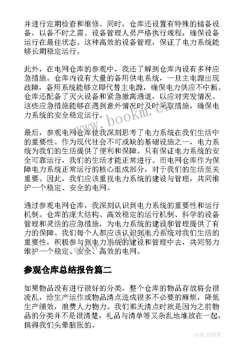 2023年参观仓库总结报告(模板9篇)