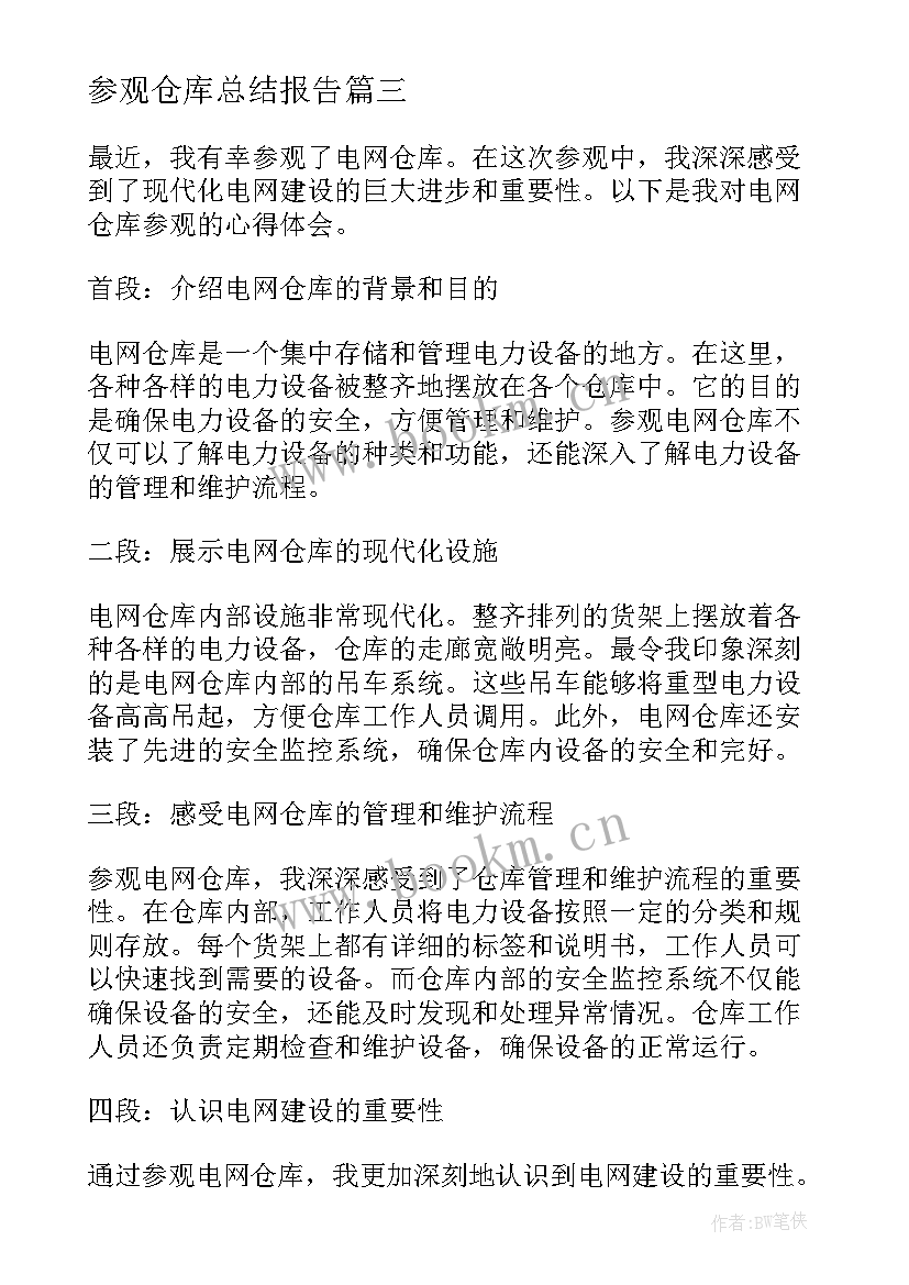 2023年参观仓库总结报告(模板9篇)