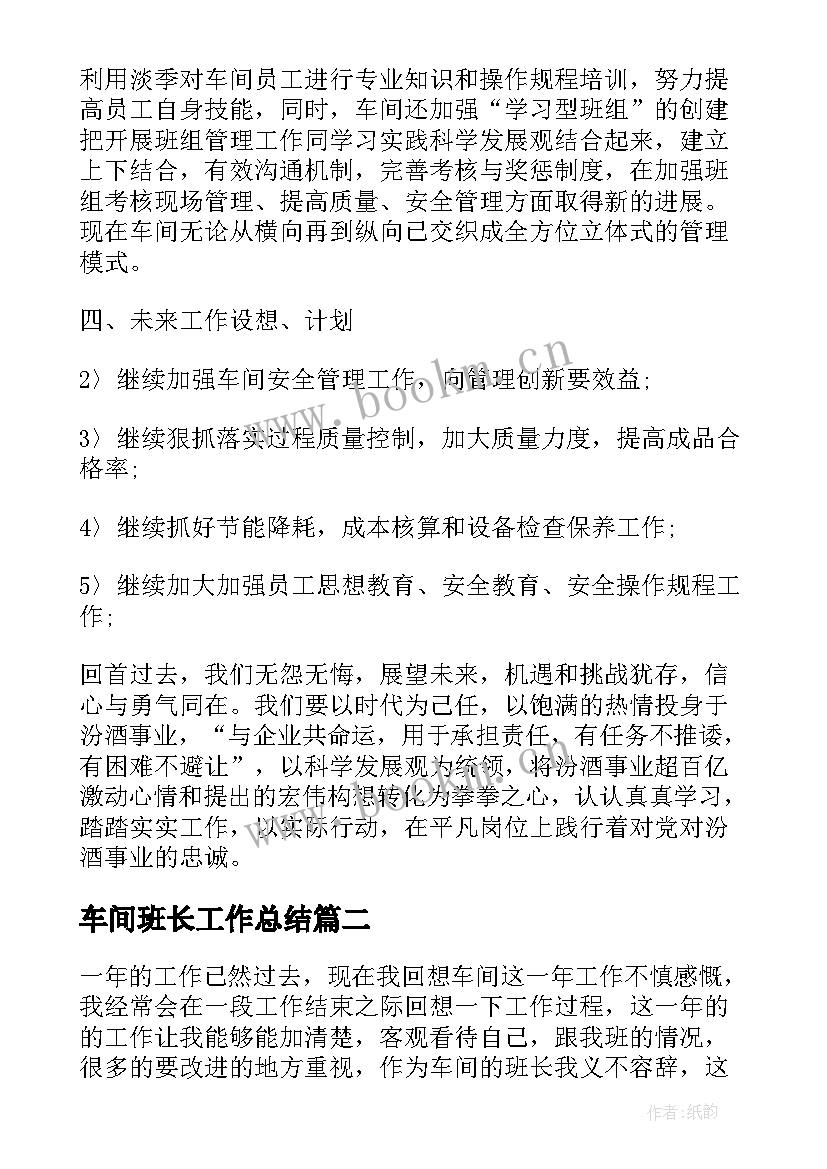 2023年车间班长工作总结(模板5篇)