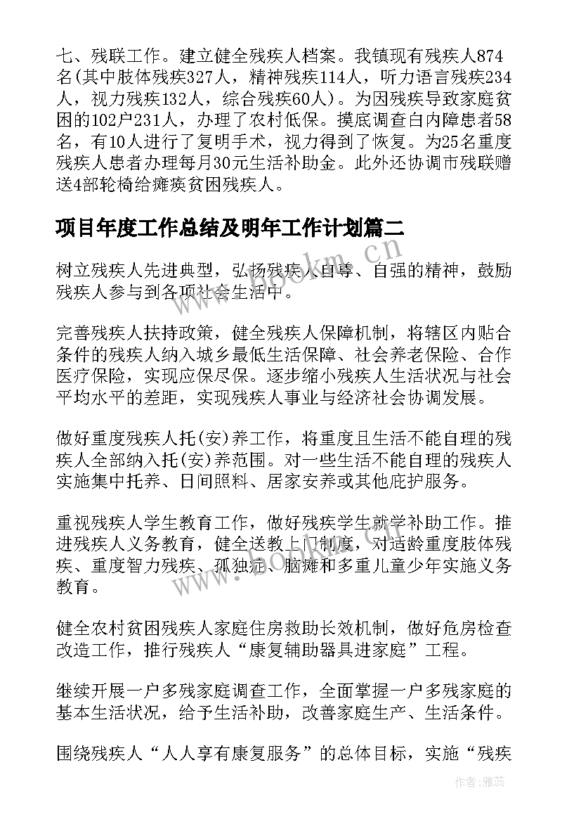 最新项目年度工作总结及明年工作计划(通用5篇)