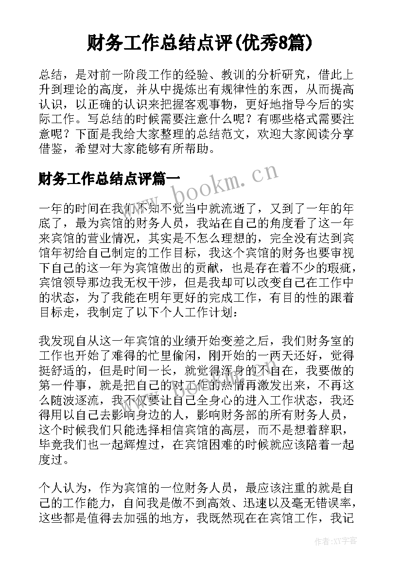 财务工作总结点评(优秀8篇)