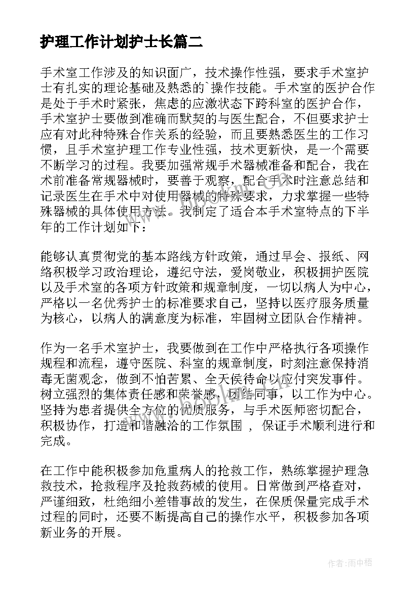 护理工作计划护士长 护理工作计划(实用5篇)