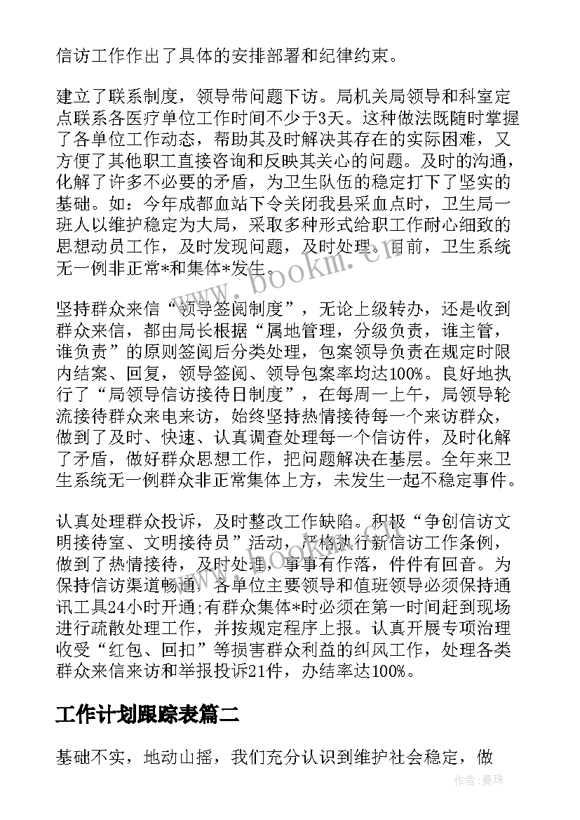 工作计划跟踪表 信访跟踪督办工作计划(汇总5篇)