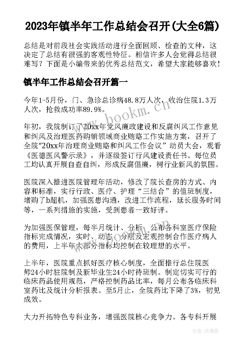 2023年镇半年工作总结会召开(大全6篇)