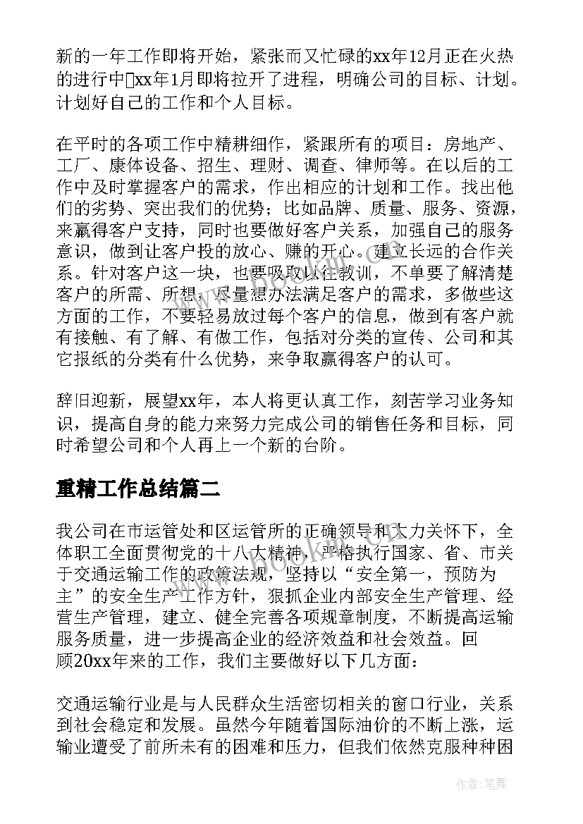 2023年重精工作总结(优质9篇)