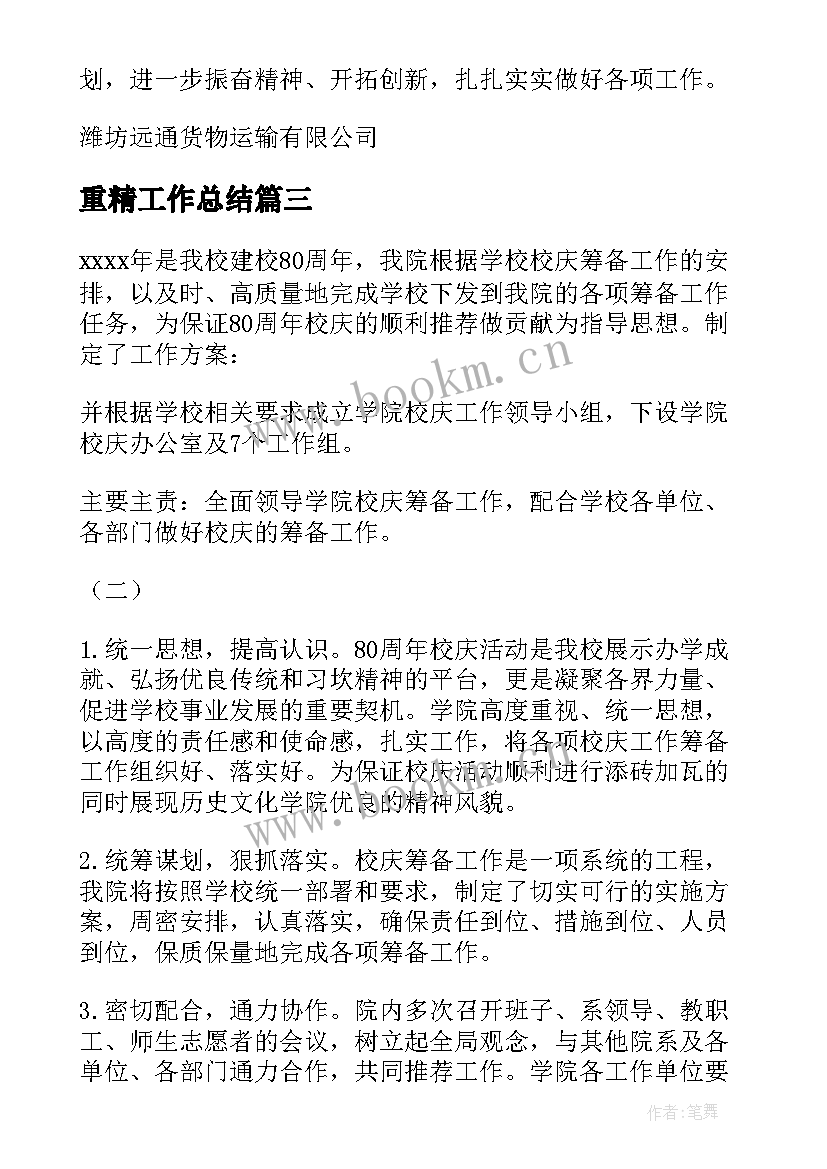 2023年重精工作总结(优质9篇)