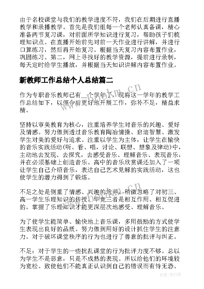 2023年新教师工作总结个人总结(模板7篇)