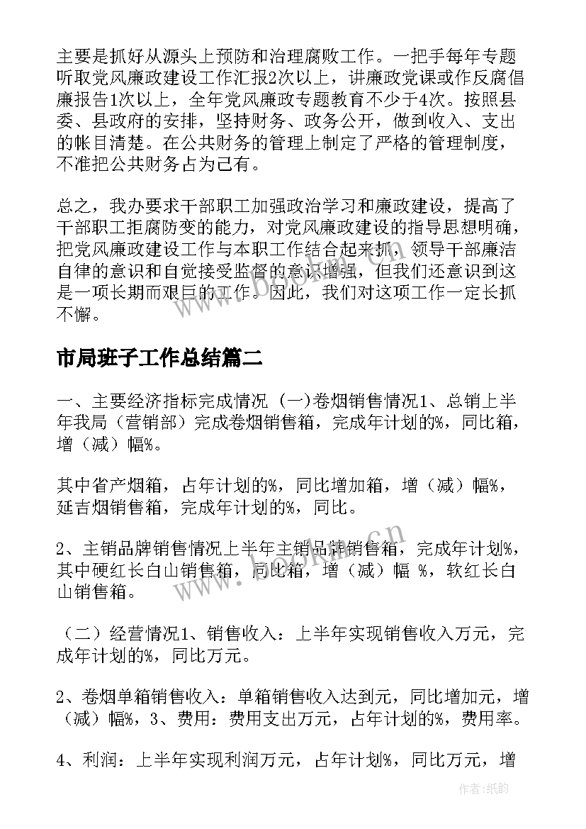 市局班子工作总结(大全8篇)