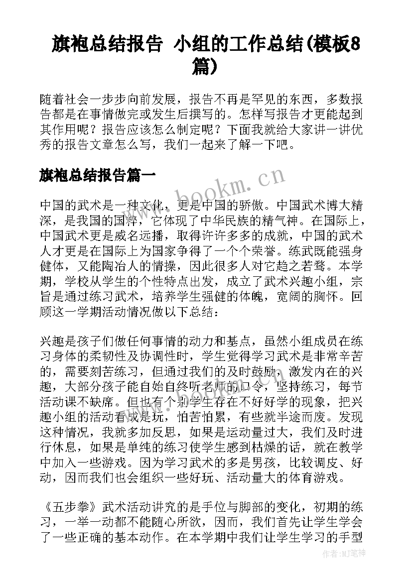 旗袍总结报告 小组的工作总结(模板8篇)