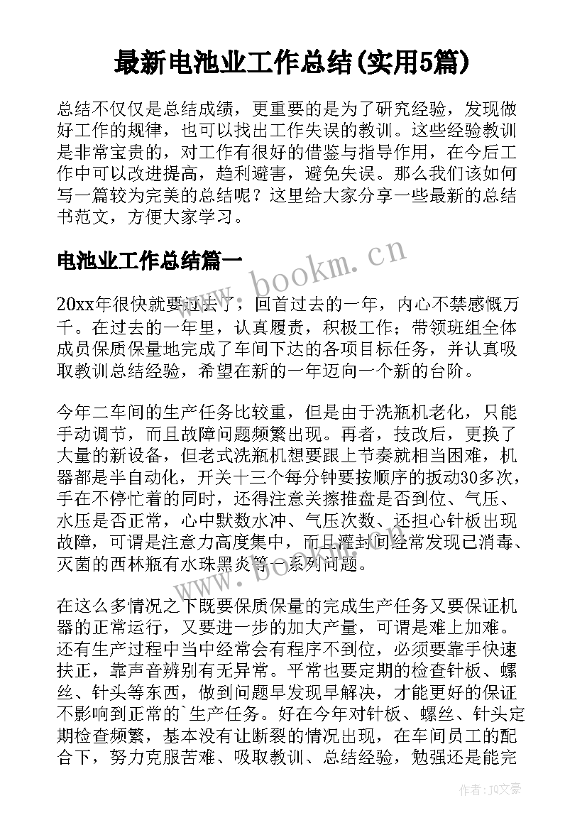 最新电池业工作总结(实用5篇)