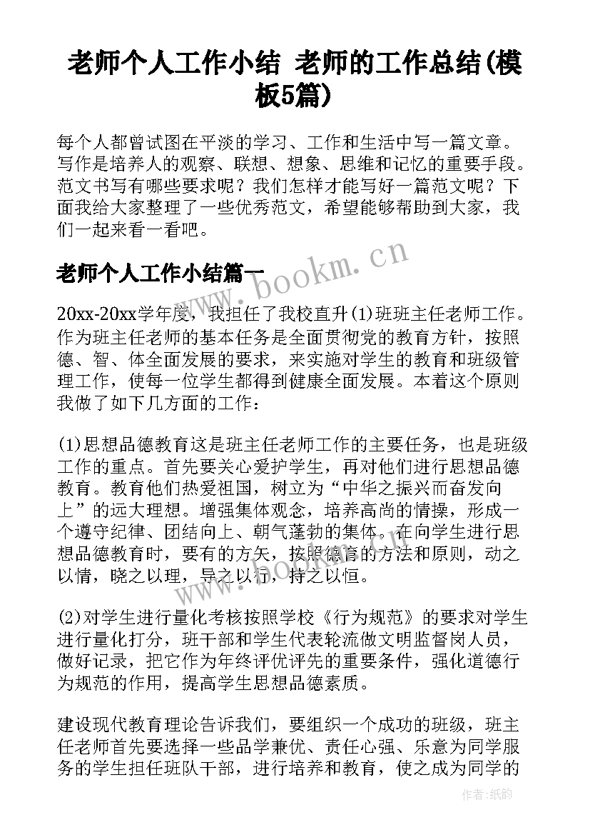 老师个人工作小结 老师的工作总结(模板5篇)