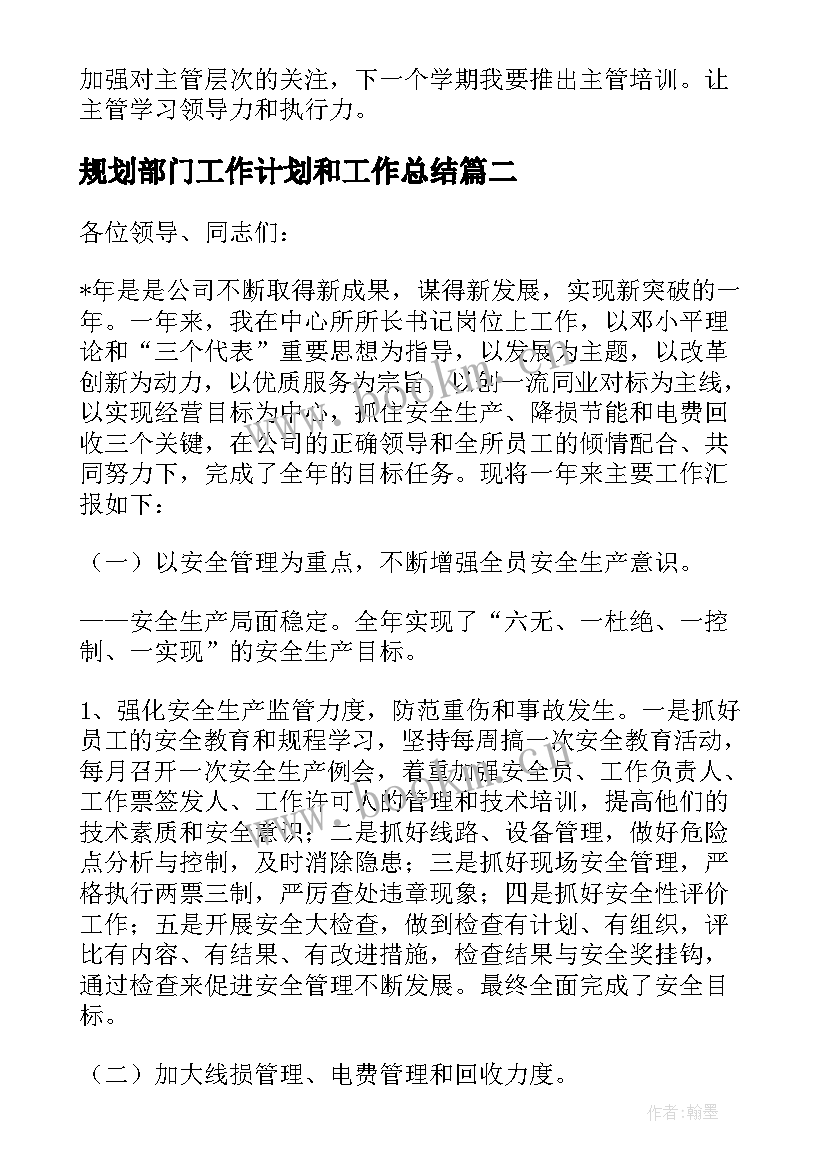 规划部门工作计划和工作总结(优质5篇)