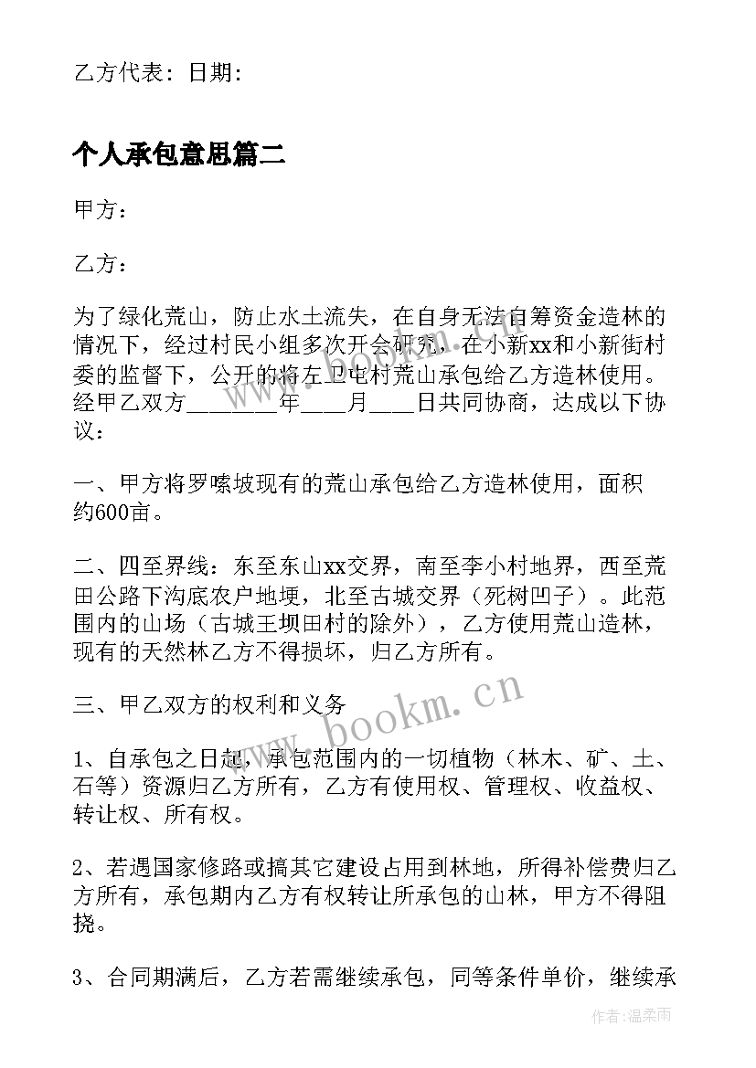 个人承包意思 个人承包合同(精选10篇)