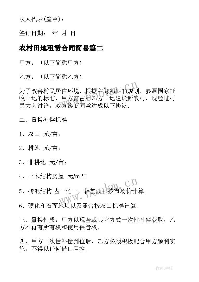 农村田地租赁合同简易 农村转让田地合同优选(优质5篇)