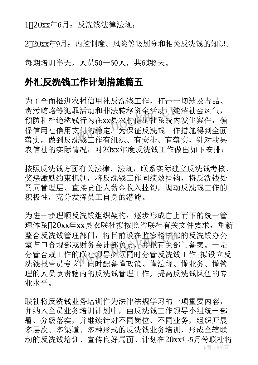 最新外汇反洗钱工作计划措施(实用5篇)