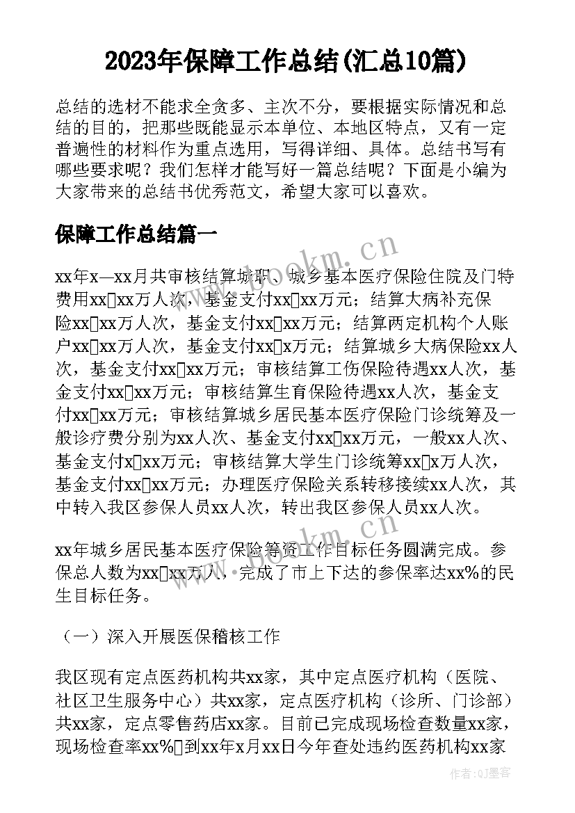 2023年保障工作总结(汇总10篇)