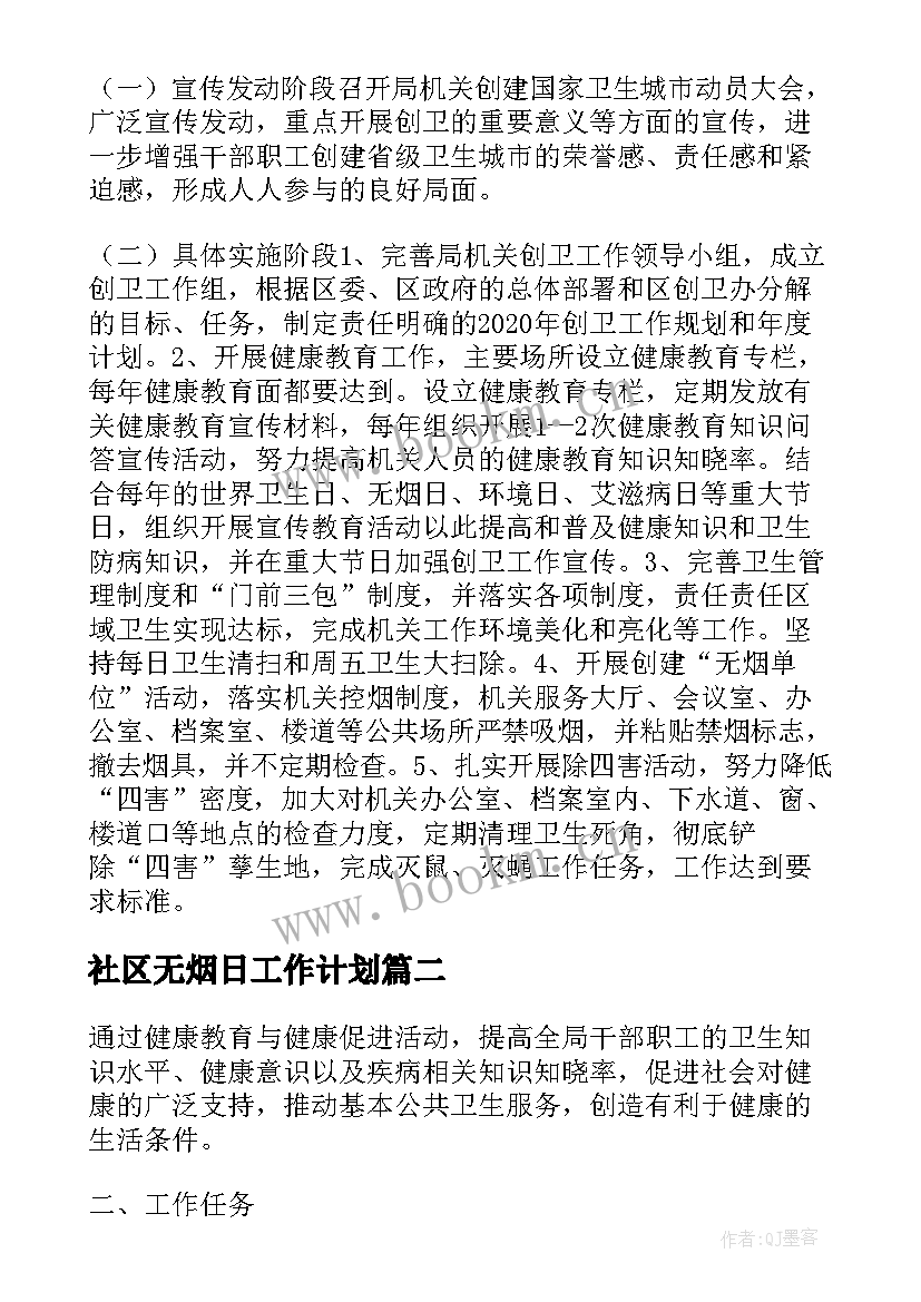 最新社区无烟日工作计划(优质6篇)