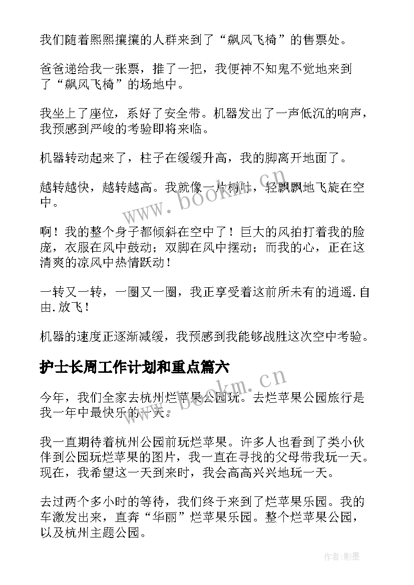 2023年护士长周工作计划和重点(通用9篇)