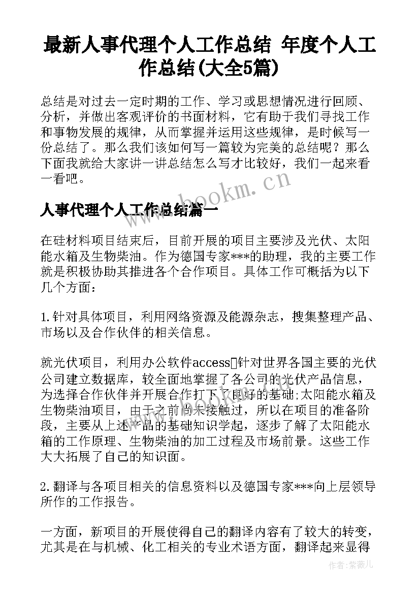 最新人事代理个人工作总结 年度个人工作总结(大全5篇)