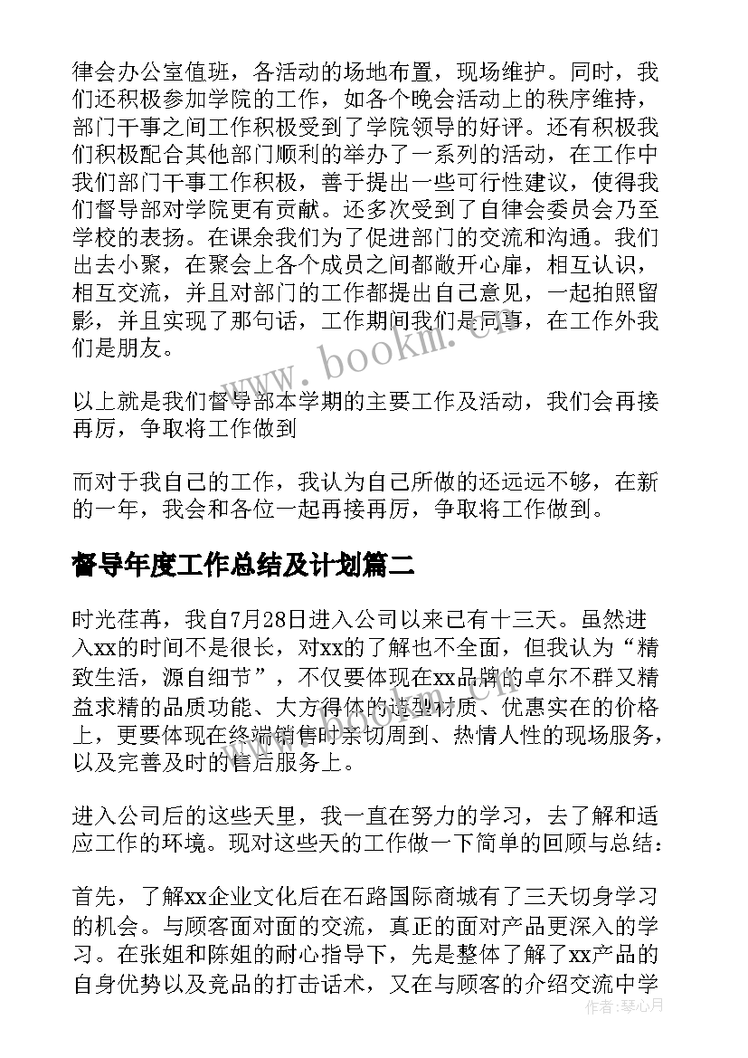 2023年督导年度工作总结及计划(大全9篇)