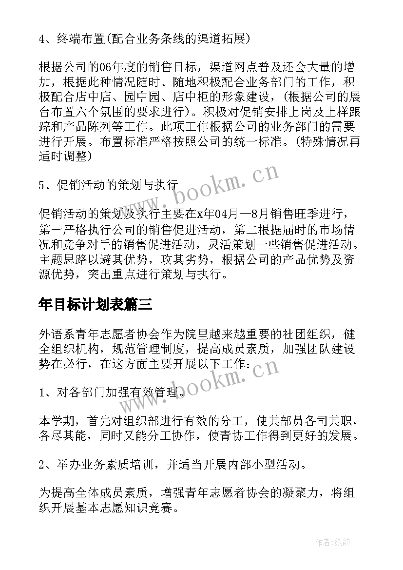 年目标计划表 工作计划与目标(通用10篇)