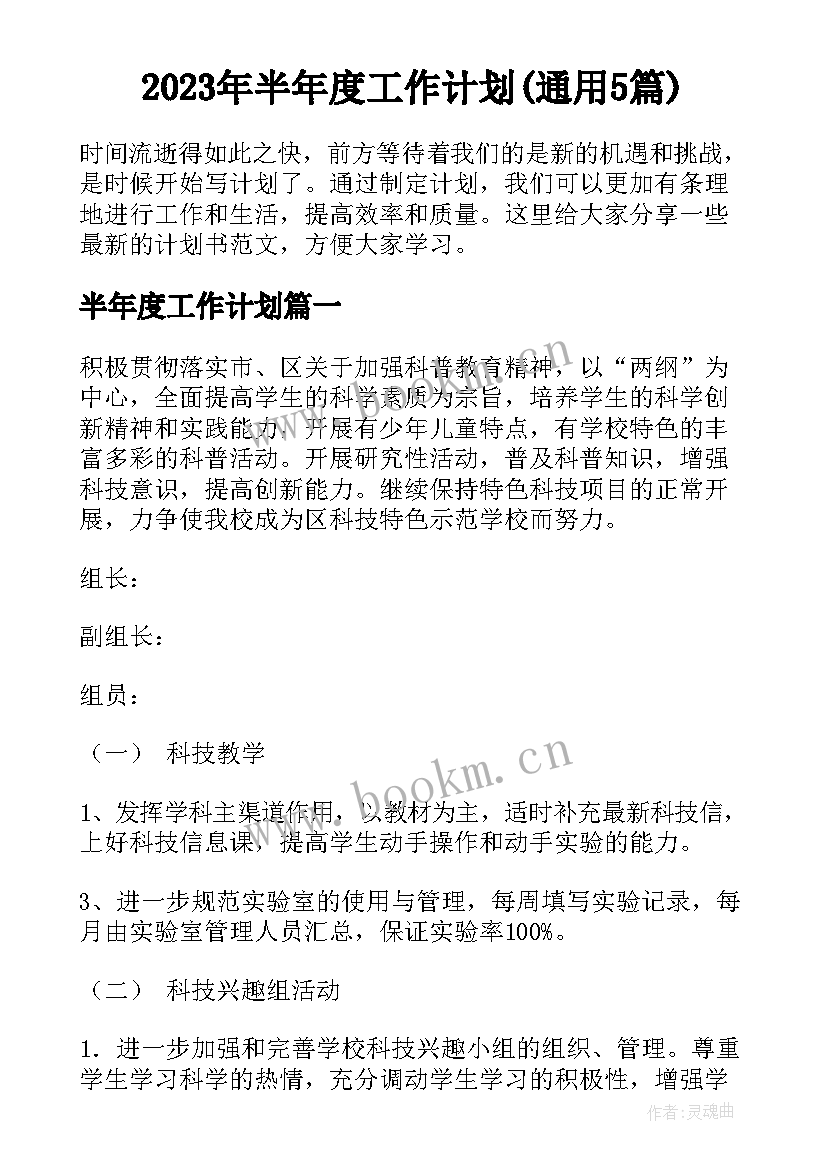 2023年半年度工作计划(通用5篇)