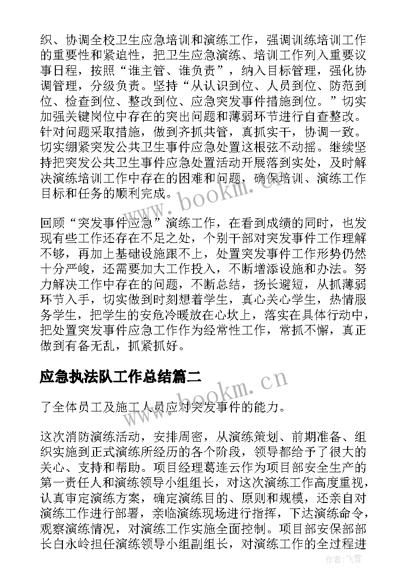 应急执法队工作总结 应急工作总结(优质7篇)