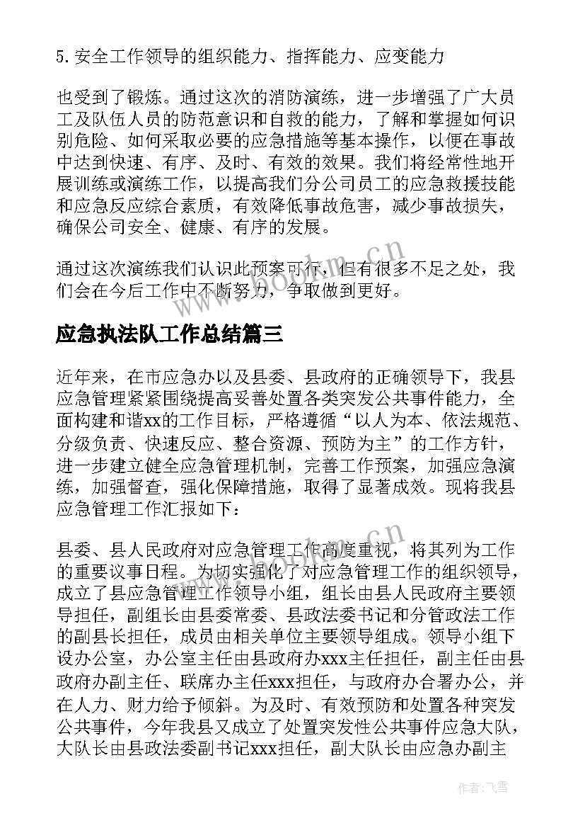 应急执法队工作总结 应急工作总结(优质7篇)