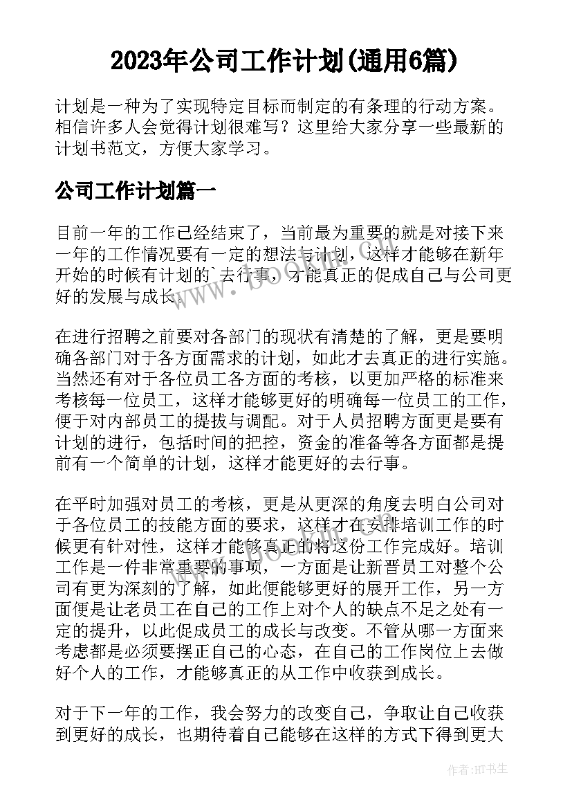 2023年公司工作计划(通用6篇)