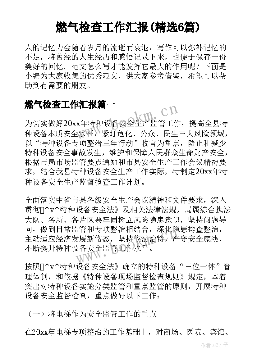 燃气检查工作汇报(精选6篇)