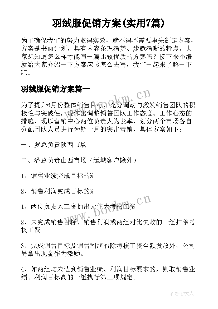 羽绒服促销方案(实用7篇)