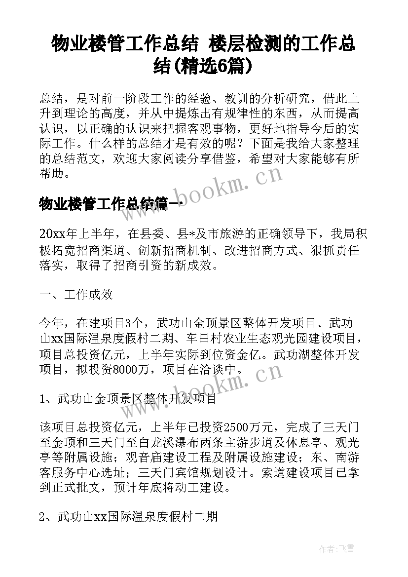 物业楼管工作总结 楼层检测的工作总结(精选6篇)