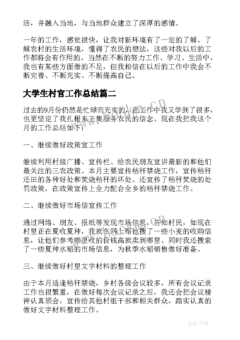 2023年大学生村官工作总结(实用7篇)