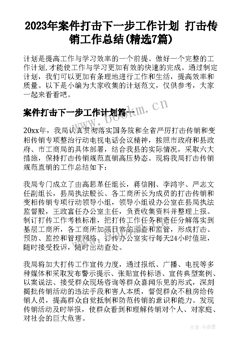 2023年案件打击下一步工作计划 打击传销工作总结(精选7篇)