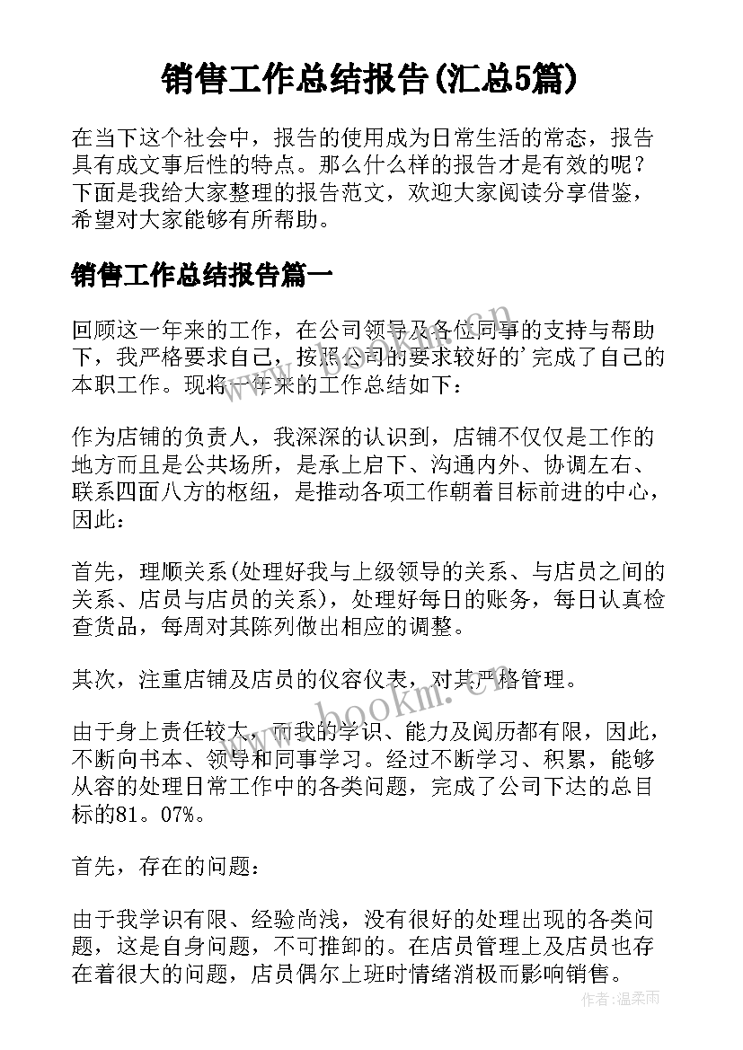 销售工作总结报告(汇总5篇)