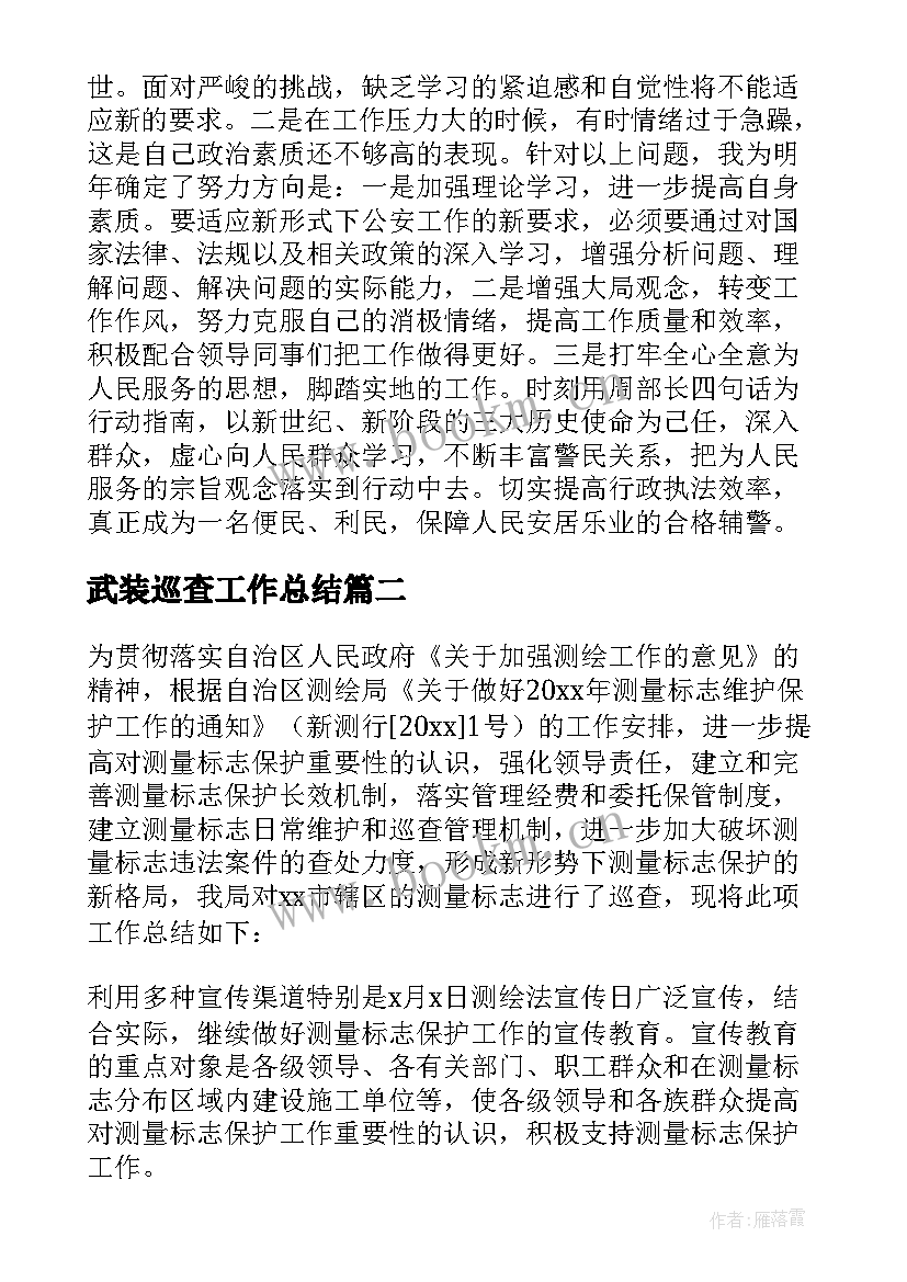 2023年武装巡查工作总结 巡查工作总结(模板6篇)