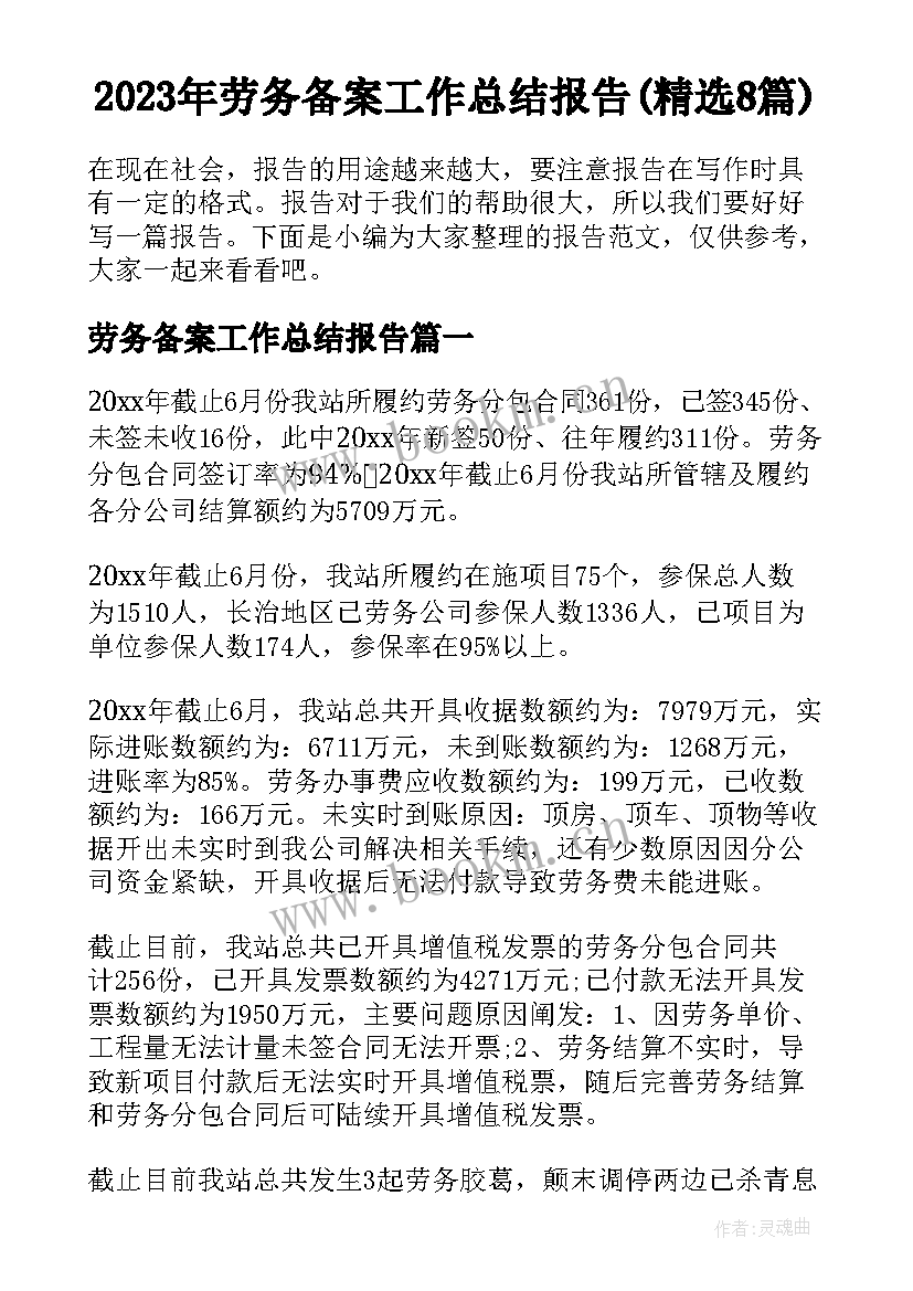 2023年劳务备案工作总结报告(精选8篇)