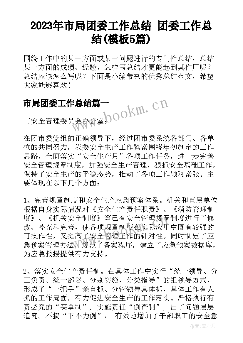 2023年市局团委工作总结 团委工作总结(模板5篇)