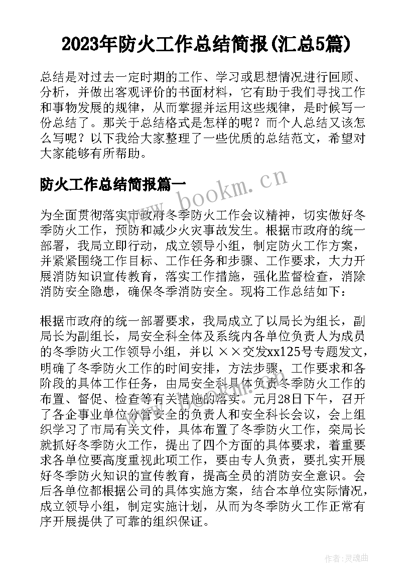 2023年防火工作总结简报(汇总5篇)