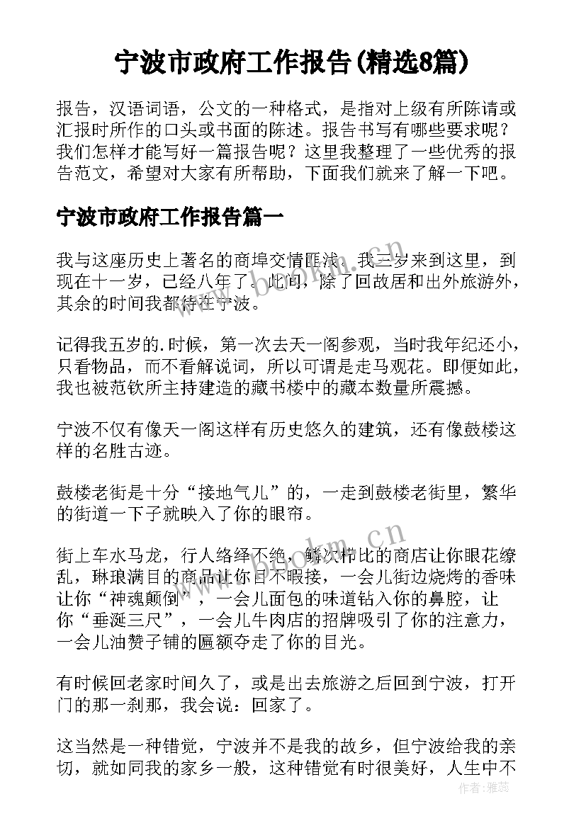 宁波市政府工作报告(精选8篇)